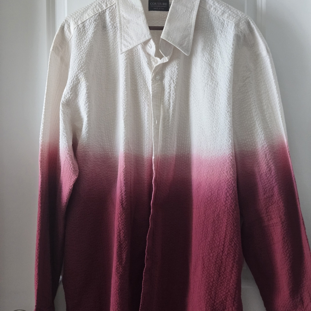Men's Red and White Casual Button Down Shirt